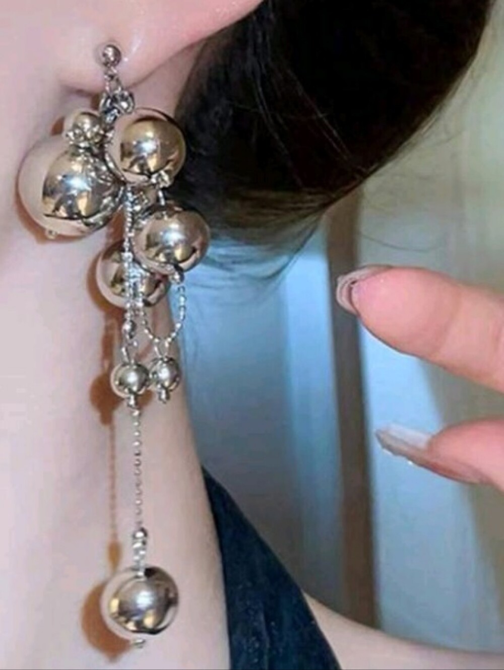 NEW! Stunning Sterling Silver Statement Cluster Beads Dangle Drop Post Earrings